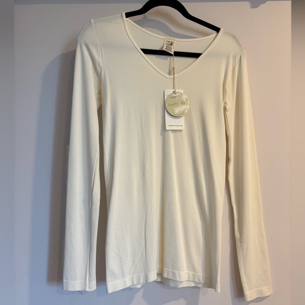 C’est Moi Bamboo Ivory Long Sleeve Tee